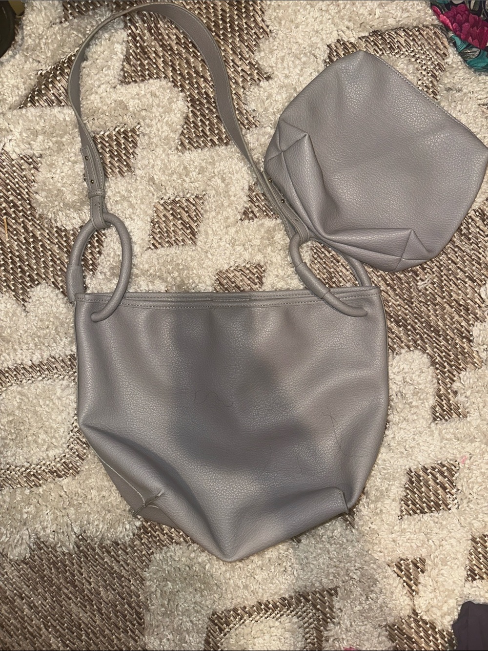 Street Level Gray Pebbled Hobo Bag with Wristlet